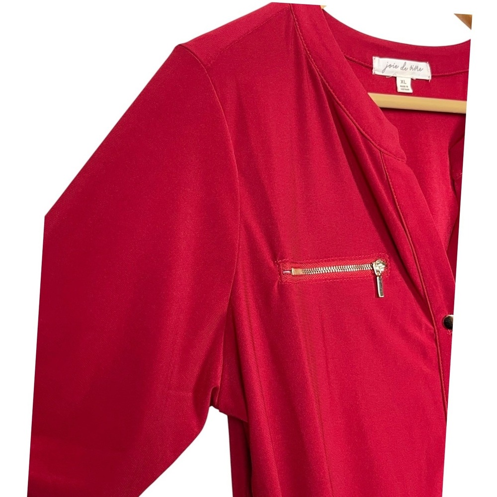 Joie de Vivre Women Red Button Front Roll Tab Sleeve Zipper Blouse XL 7134M03AV - Picture 7 of 12